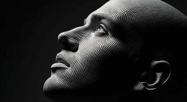 A man's head is made up of a series of lines photo