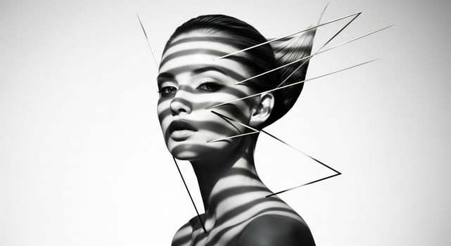 A woman with a face made up with lines photo
