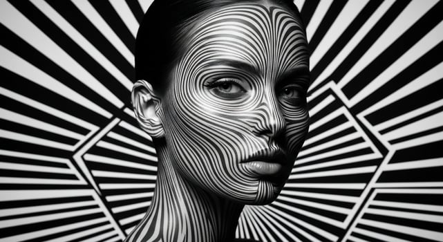 A woman's face is covered in lines and patterns photo