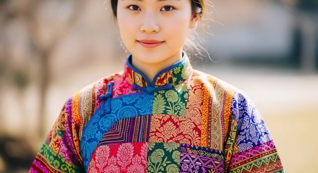 A woman in a colorful traditional dress photo