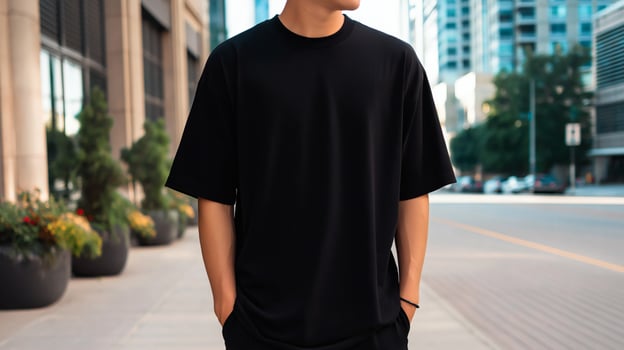 Man Black Oversized Tee City Style photo