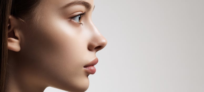The Elegant Profile of a Young Woman with Flawless Skin and Graceful Features photo