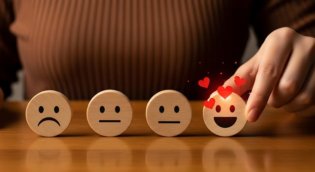 Customer selects a happy face emoji for positive feedback photo