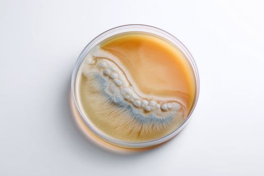 Petri dish with bacteria on white background, closeup of photo