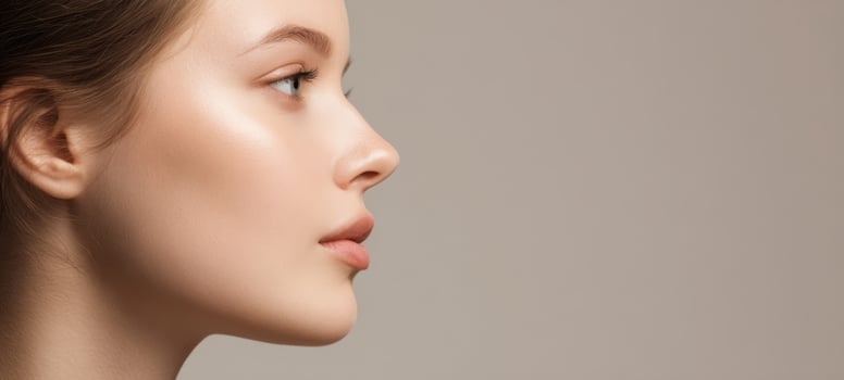The elegant profile of a young woman highlighting beauty and serenity. photo