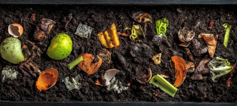 The compost heap showcasing a vibrant array of organic vegetable scraps. photo