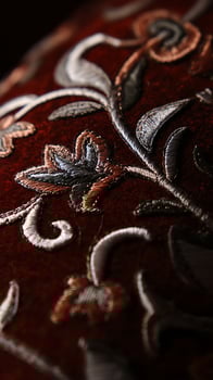 Intricate Threadwork on Rich Fabric Shows Detailed Floral Patterns. photo