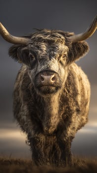 Majestic Highland Cow Standing Proudly in Natural Light. photo