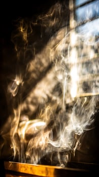 Ethereal Smoke Wisps Dancing in Golden Light, Creating an Abstract Atmosphere. photo