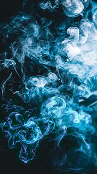 Ethereal Blue Smoke Wisps Floating in Dark Mysterious Atmosphere. photo