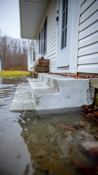 Waterlogged front steps of a house during a wet season. photo
