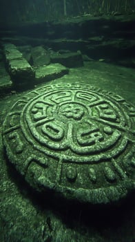 Ancient Stone Carving Uncovered in Mysterious Underwater Ruins. photo