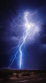 Majestic lightning strikes illuminating the dark stormy desert sky. photo