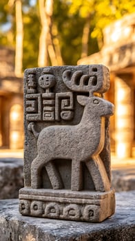 Ancient Stone Carving of Deer with Script Tells a Story. photo