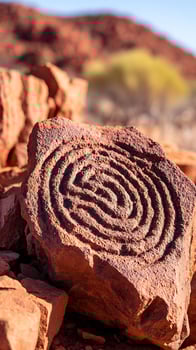 Ancient Rock Carving Symbol of Desert Journey and Mystery. photo