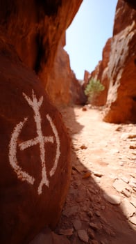 Ancient Symbol Painted on Rock in Desert Canyon. photo