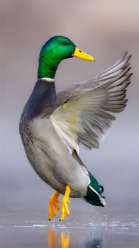 Majestic Mallard Duck Spreading Its Wings in a Splash of Water. photo