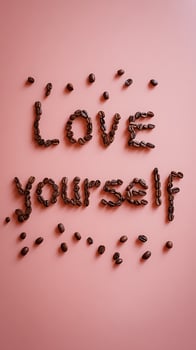 Love Yourself Message Made From Coffee Beans. photo
