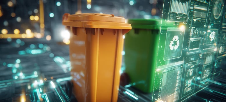 The innovative recycling bins with digital technology and futuristic design. photo