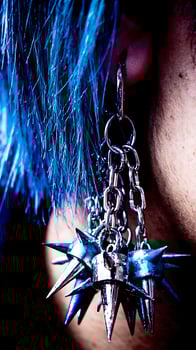 Fierce Blue Spiked Earring Dangles with Hair Texture. photo