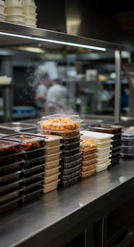 A kitchen counter with food in containers photo