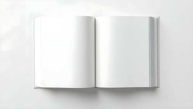 Open Square Book Flatlay with Binding and Centerfold Visible photo
