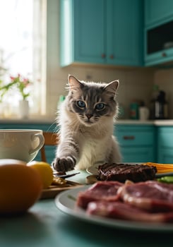 A cat sitting on a table photo