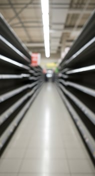 Empty supermarket aisle with blurred background photo
