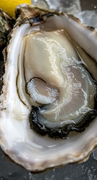 A close up of an oyster with a lemon photo