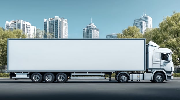 Blank White Billboard on Cargo Truck for Advertising Mockup photo