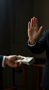 A man in a suit is handing money to another man photo