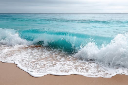 Colorful waves crashing onto shore create a serene coastal vista with empty space for text photo