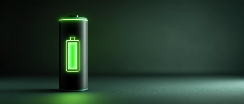 Modern battery with green energy indicator. photo