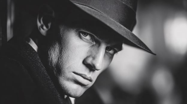 A Mysterious Noir Movie Character in a Shadowy Alley at Night photo