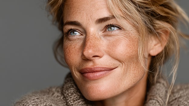 Confident Middle-Aged Woman with Radiant Glowing Skin and Graceful Style photo