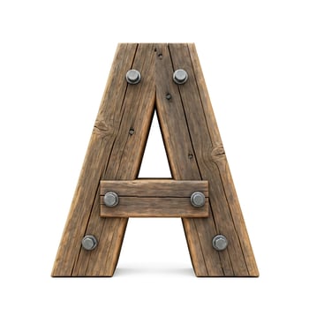 Rustic Wooden Letter A Decor Symbol with Metal Bolts for Crafts and Signage photo