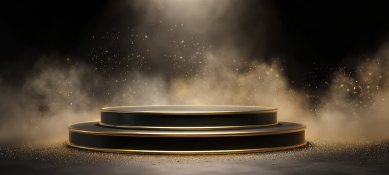 The luxurious podium illuminated by brilliant lights and shimmering dust particles. photo