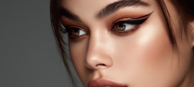 The captivating beauty of a model showcasing stunning makeup artistry. photo