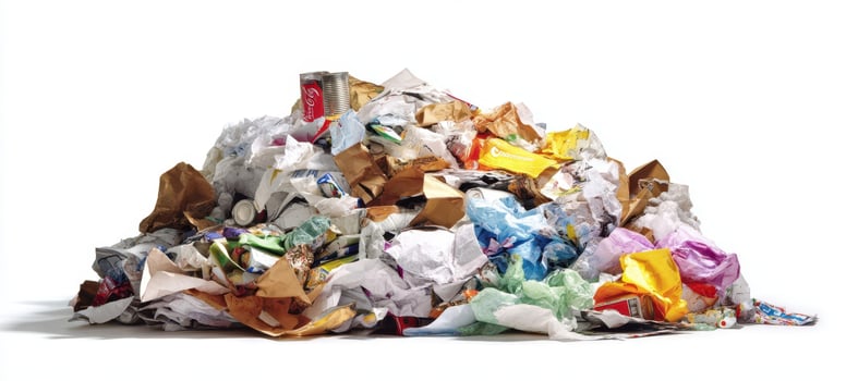 The large pile of mixed waste materials highlighting environmental challenges and recycling issues. photo