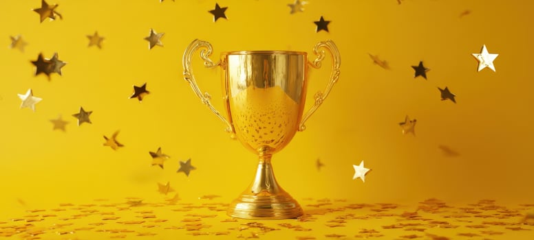 The gleaming gold trophy shining amidst celebratory stars and festive decorations. photo