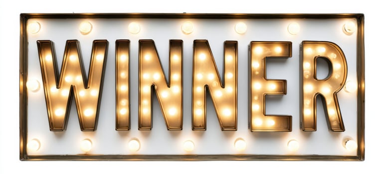 The illuminated winner sign showcasing celebration and achievement in a vibrant design. photo