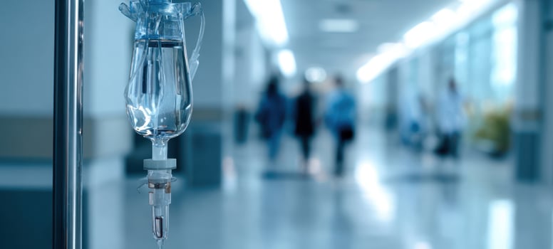 The IV Drip in a Hospital Corridor Symbolizing Patient Care and Recovery photo