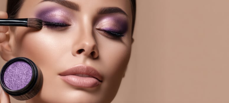 The model applying vibrant purple eye-shadow for a stunning makeup look. photo