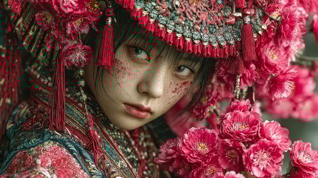 A woman in traditional chinese dress with flowers photo