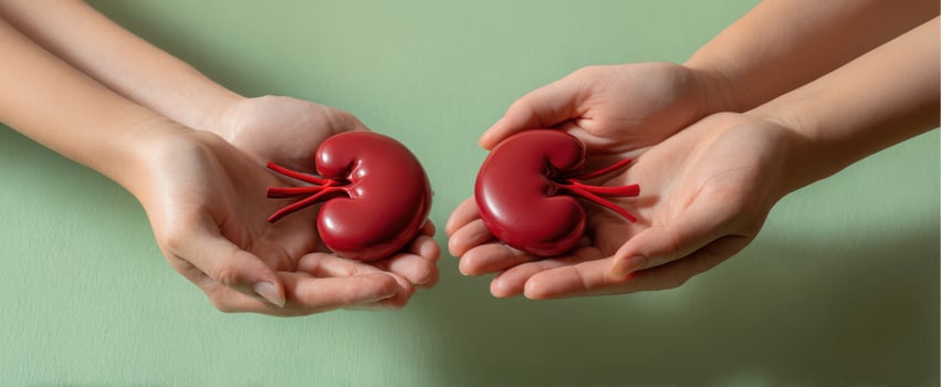 The hands holding two kidney models in a symbolic act of donation and care photo