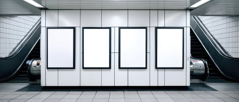 The blank advertising space in a modern subway station setting. photo