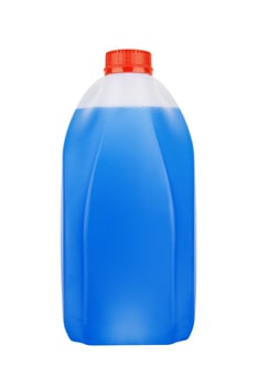 Bottle with non-freezing cleaning liquid on a white photo