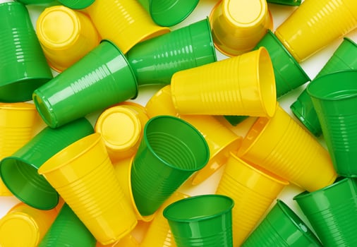 Plastic of colored cup close-up photo