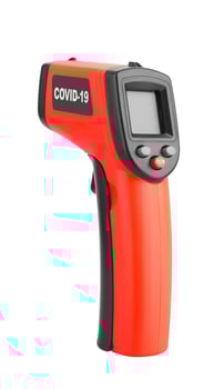 Thermometer for diagnostic Coronavirus Covid 19 on a white photo