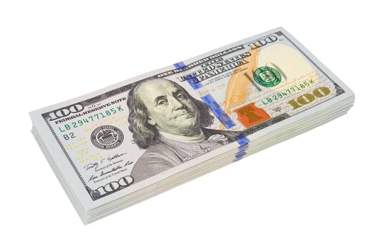 Stack of dollars on a white photo